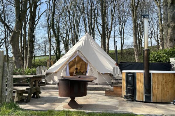 Glamping bell tent with countryside views at Catgill Farm.