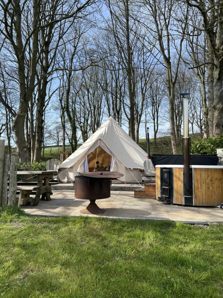 Glamping bell tent with countryside views at Catgill Farm.